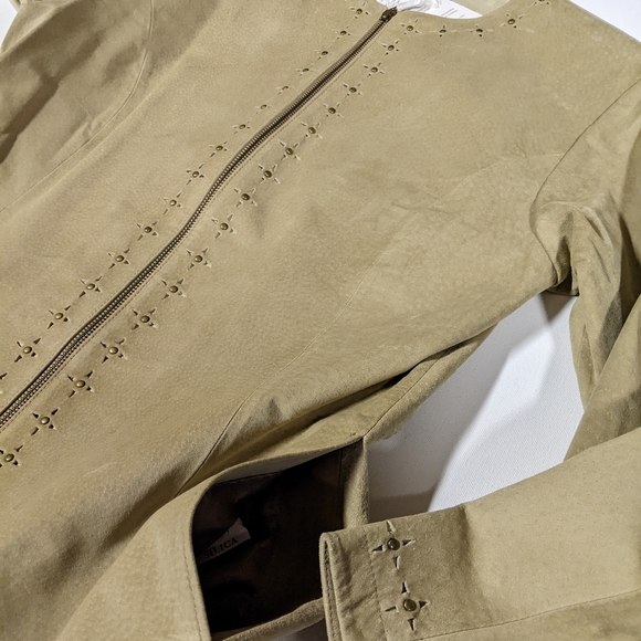 NWT Cabelas Suede Leather Jacket Sz S Beige Tan Full Zip Perforated - Picture 5 of 13